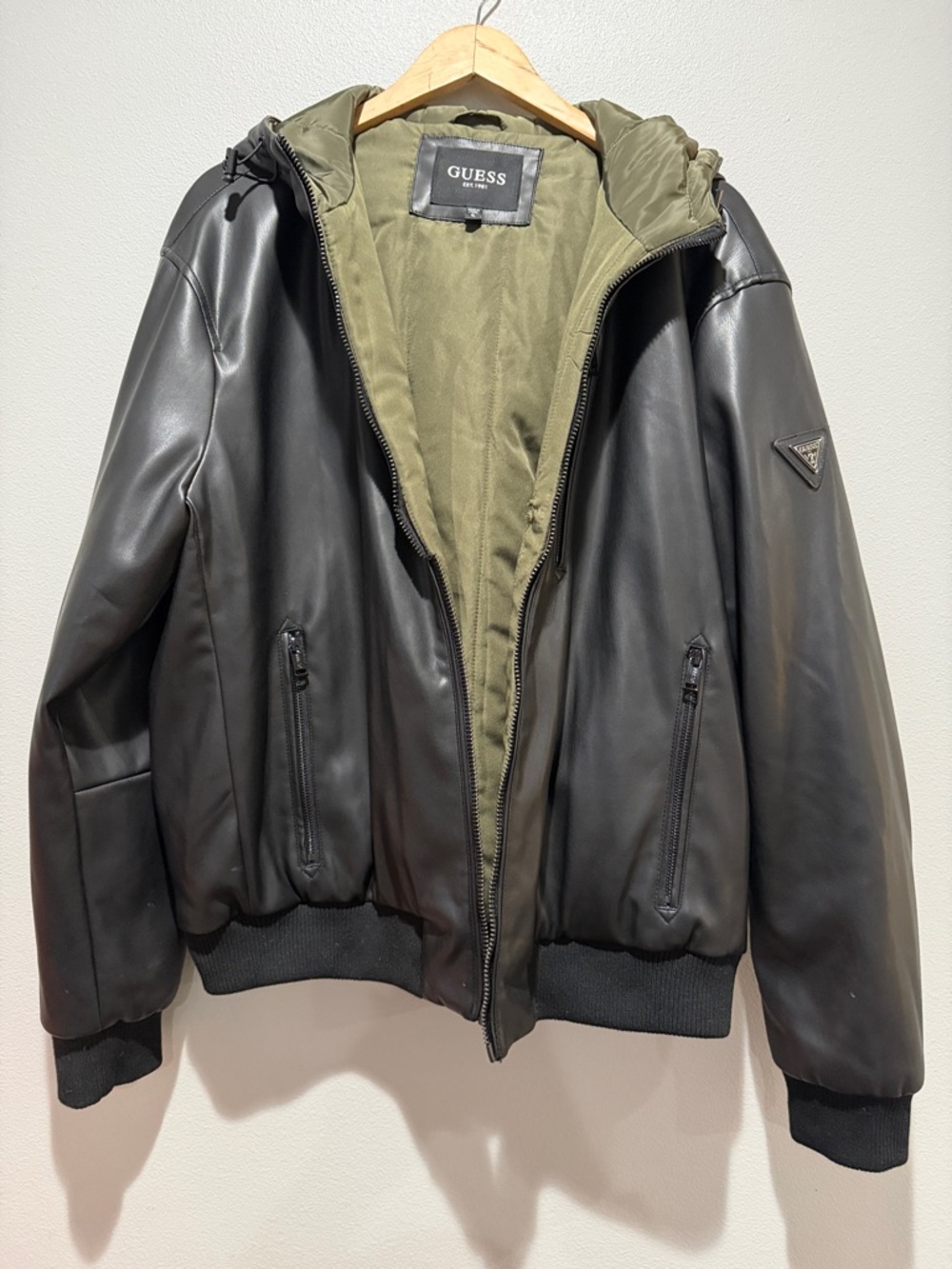 GUESS Black Bomber Jacket with Olive Lining and defects Size XL